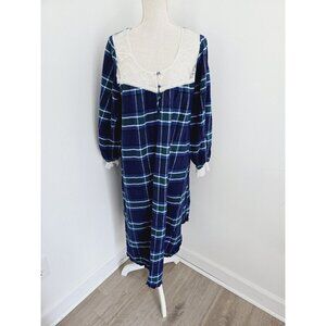 Victoria's Secret Cotton Plaid Blue Flannel Lace Ruffle Night Gown Small Petite